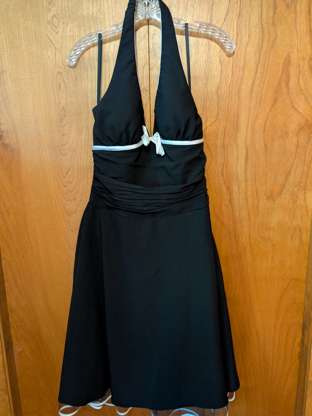 Taboo Black Halter Dress with White Bow and Trim